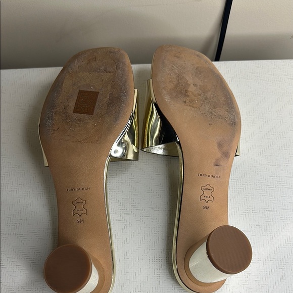 Tory Burch Sandals | Tory Burch Ines Gold Metallic Mules Size 9 - Picture 9 of 10